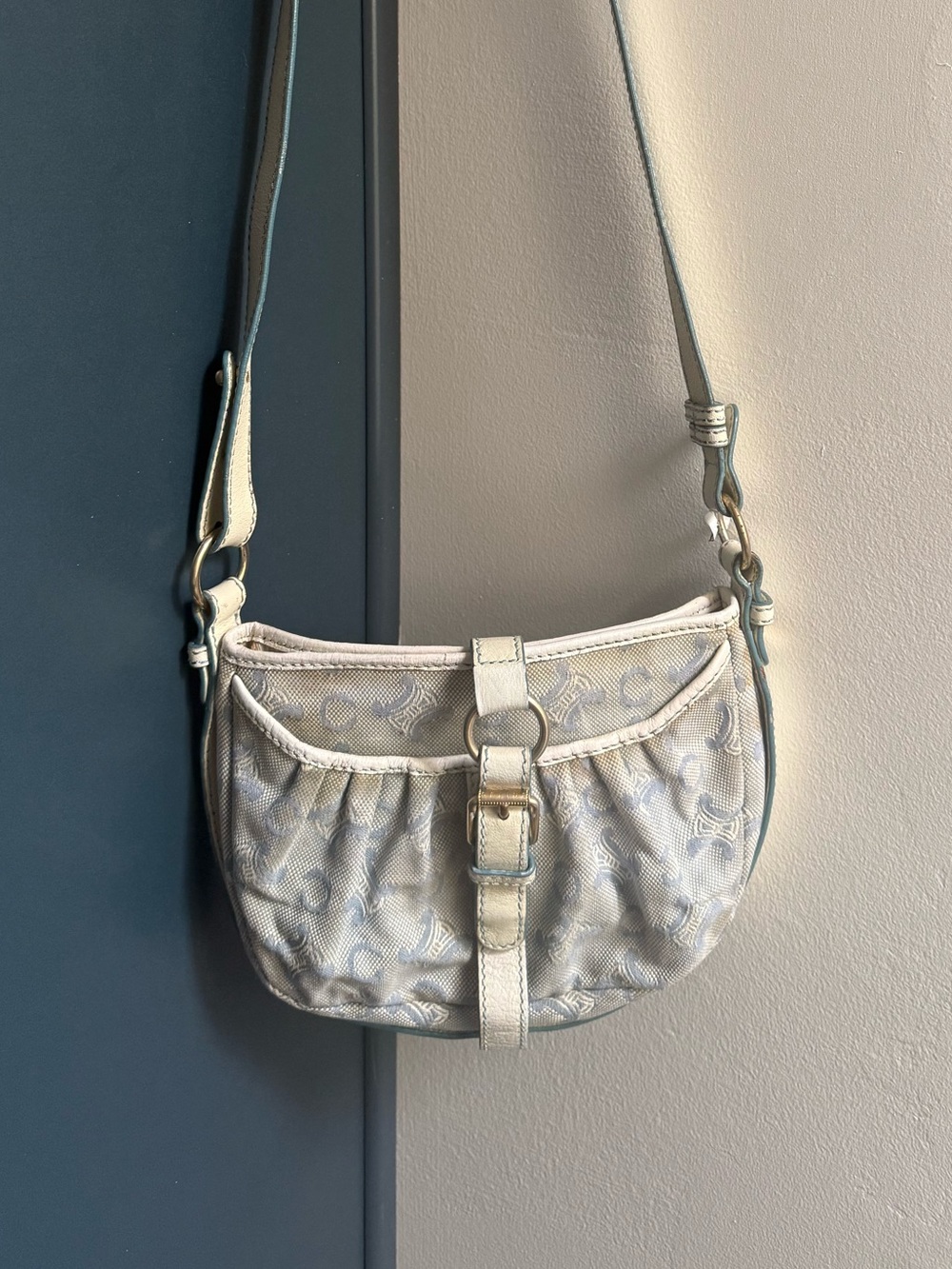 Celine Vintage Crossbody Monogram Bag in blue and white